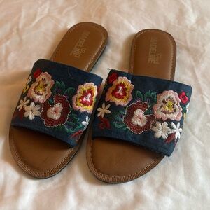 Madeline Denim Floral Embroidered Sandals